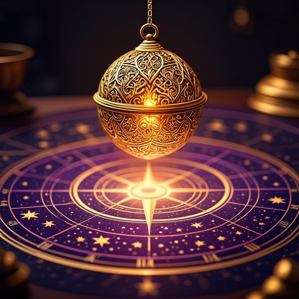 Pendule doré au-dessus d'une carte mystique