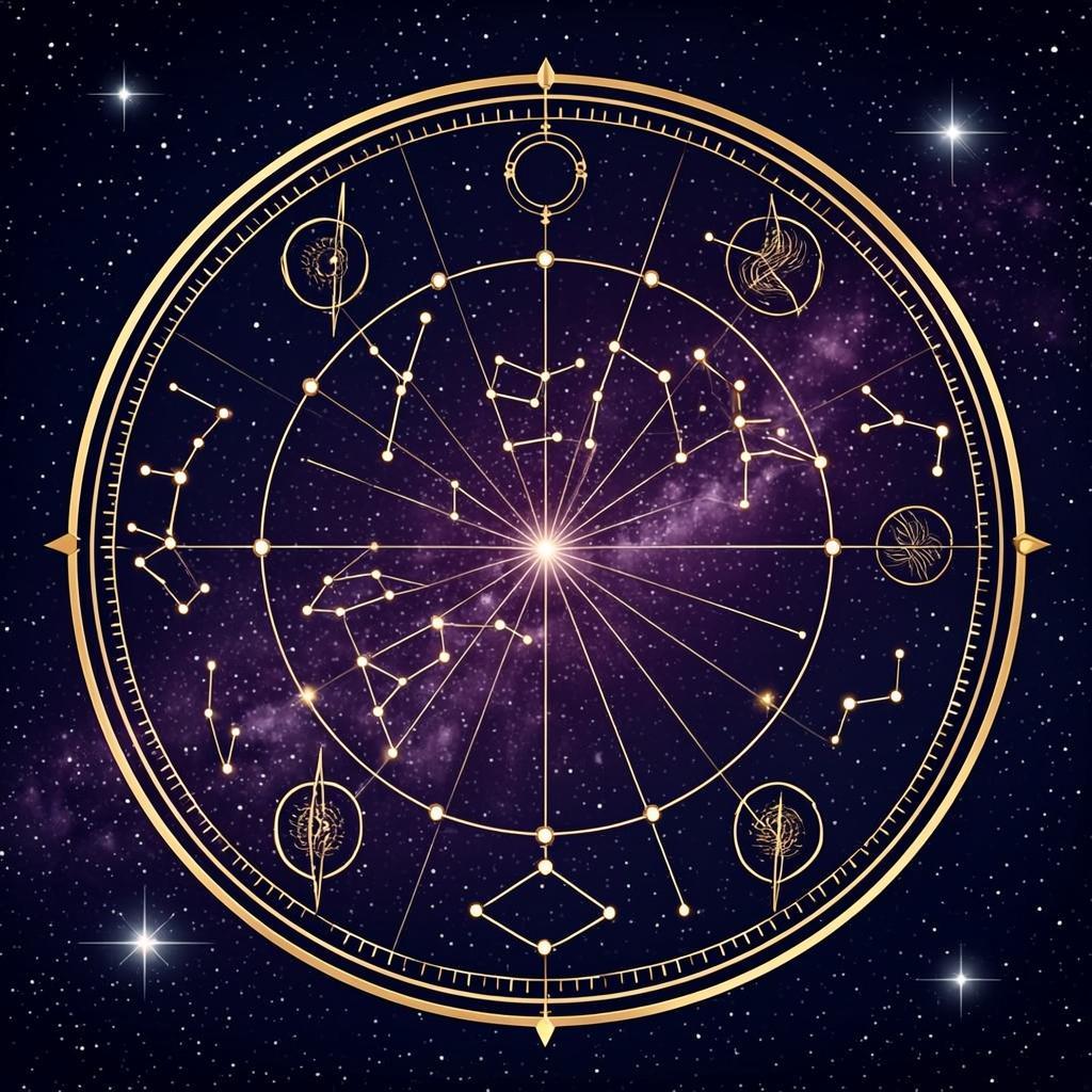 Carte du ciel dorée et constellations